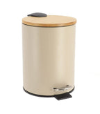 Cubo de basura Metal Con Tapa Bambú Caída Amortiguada 3 L, Papelera con pedal pequeño para Baño - Tendance