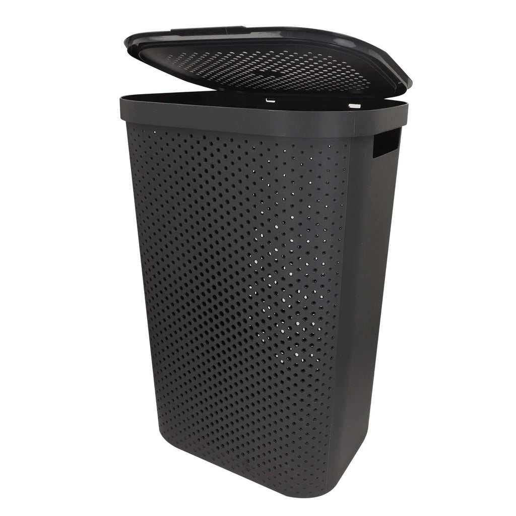 Curver - Cesto de ropa sucia multiusos, marrón, blanco o gris, asas laterales, resistente al agua y fácil de limpiar, plástico reciclado, cesta colada, diseño moderno y elegante, accesorios de hogar, limpieza y orden