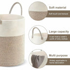 Cesta de Ropa Sucia de Cuerda de Algodón 58L | Cesto de Lavandería Plegable con Asas Reforzadas | Canasta Organizadora para Mantas, Juguetes y Dormitorio (38 × 50 cm)
