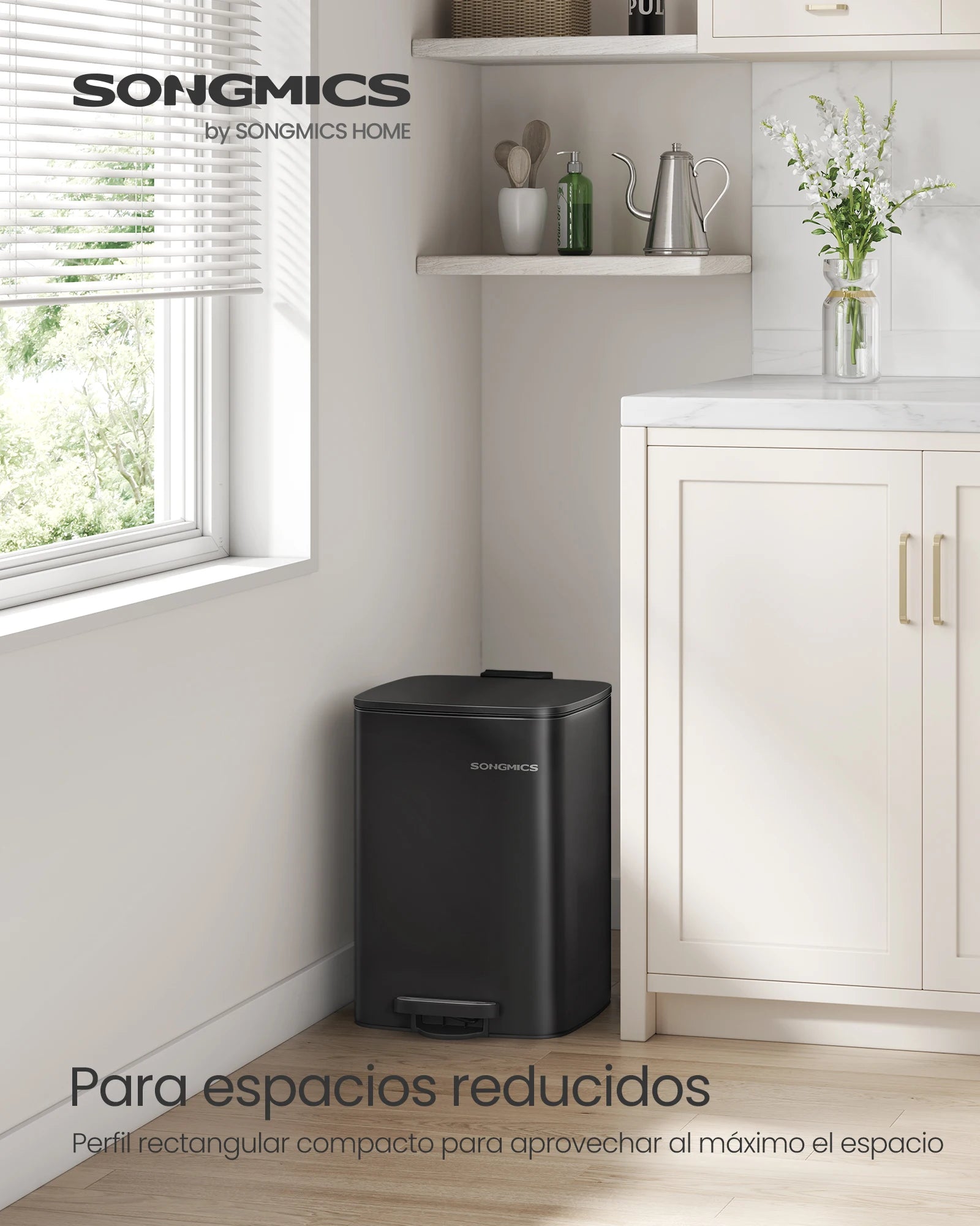 SONGMICS Cubo de Basura, Cubo de Basura de 20/30 L, Cubo de Basura de Cocina de Acero Inoxidable, con Cubo Interior, Cierre Suave y Permanece Abierto, Beige Arena/Negro Tinta/Plata Metálico/Azul Medianoche/Blanco Nube