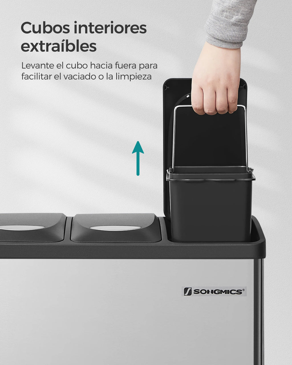 SONGMICS - Papelera de cocina, 3 x 8 L, con tapas, basura triple de acero para pequeñas familias, pedales y cuartos, fácil de limpiar, Plata y Negro/Blanco Crema y Marrón/Blanco Crema y Marrón/Negro/Blanco y Gris