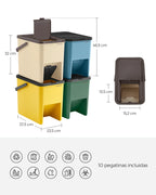 SONGMICS Cubo de Basura, Juego de 4 Cubos Apilables, 20 L Cada, Sistema de Separación Residuos, Tapas Apertura a Presión, con Pegatinas, Cubo de Almacenaje, Amarillo, Azul, Beige y Verde