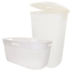 Curver - Cesto de ropa sucia multiusos, marrón, blanco o gris, asas laterales, resistente al agua y fácil de limpiar, plástico reciclado, cesta colada, diseño moderno y elegante, accesorios de hogar, limpieza y orden