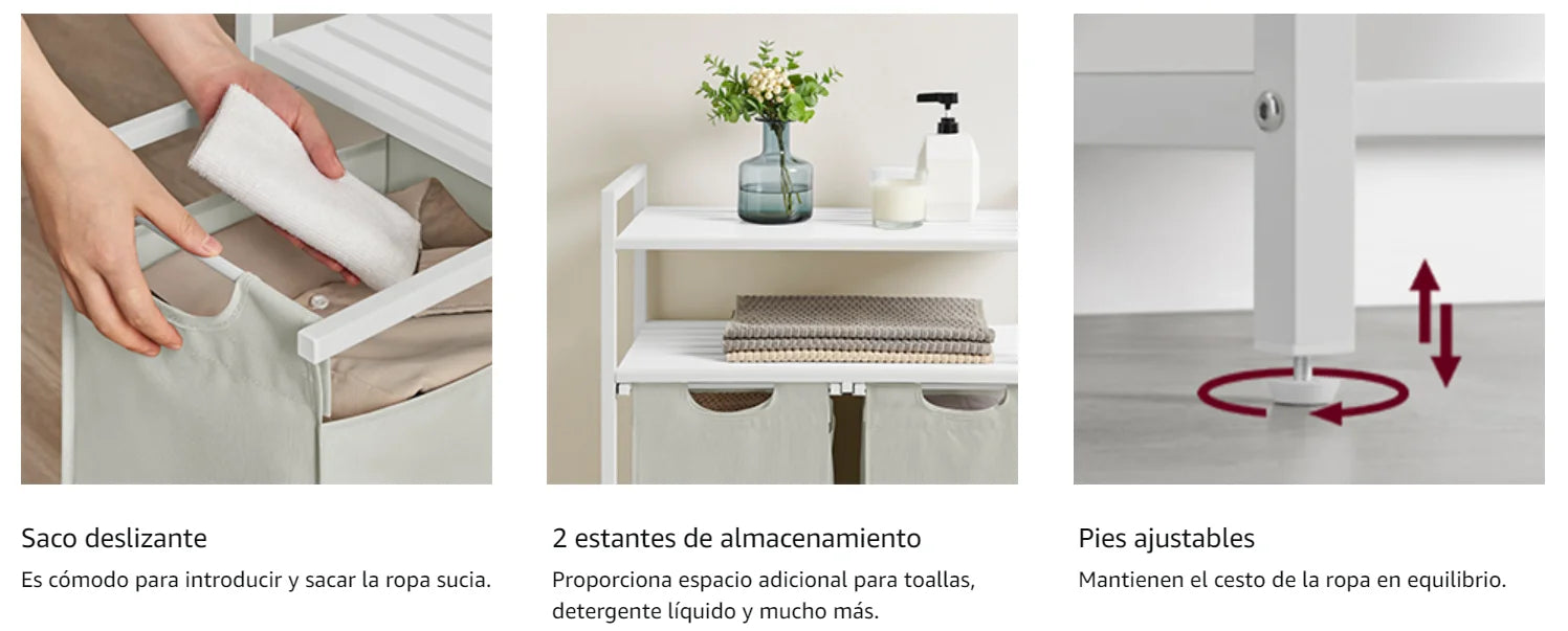 VASAGLE Cesta para la ropa sucia, 2 compartimentos, con 2 bolsas de tela Oxford extraíbles, marco de metal, 2 x 46 litros, 73 x 33 x 72 cm, Marrón Rústico y Negro/Blanco y Gris Claro/Marrón Rústico y Gris/Negro Tinta Gri