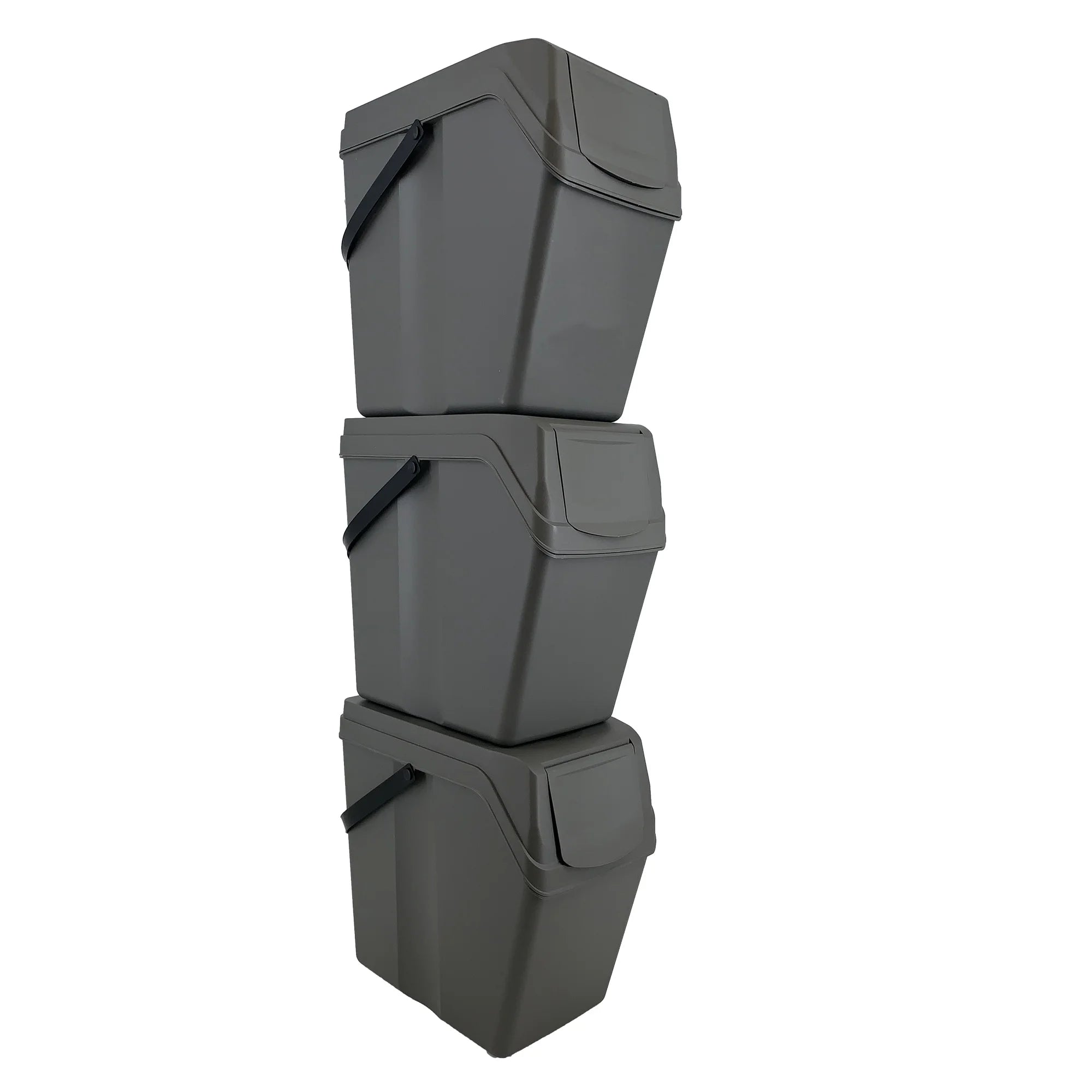Prosperplast Juego de 3 Cubos de Reciclaje 75 Litros Gris | Ahorro de Espacio