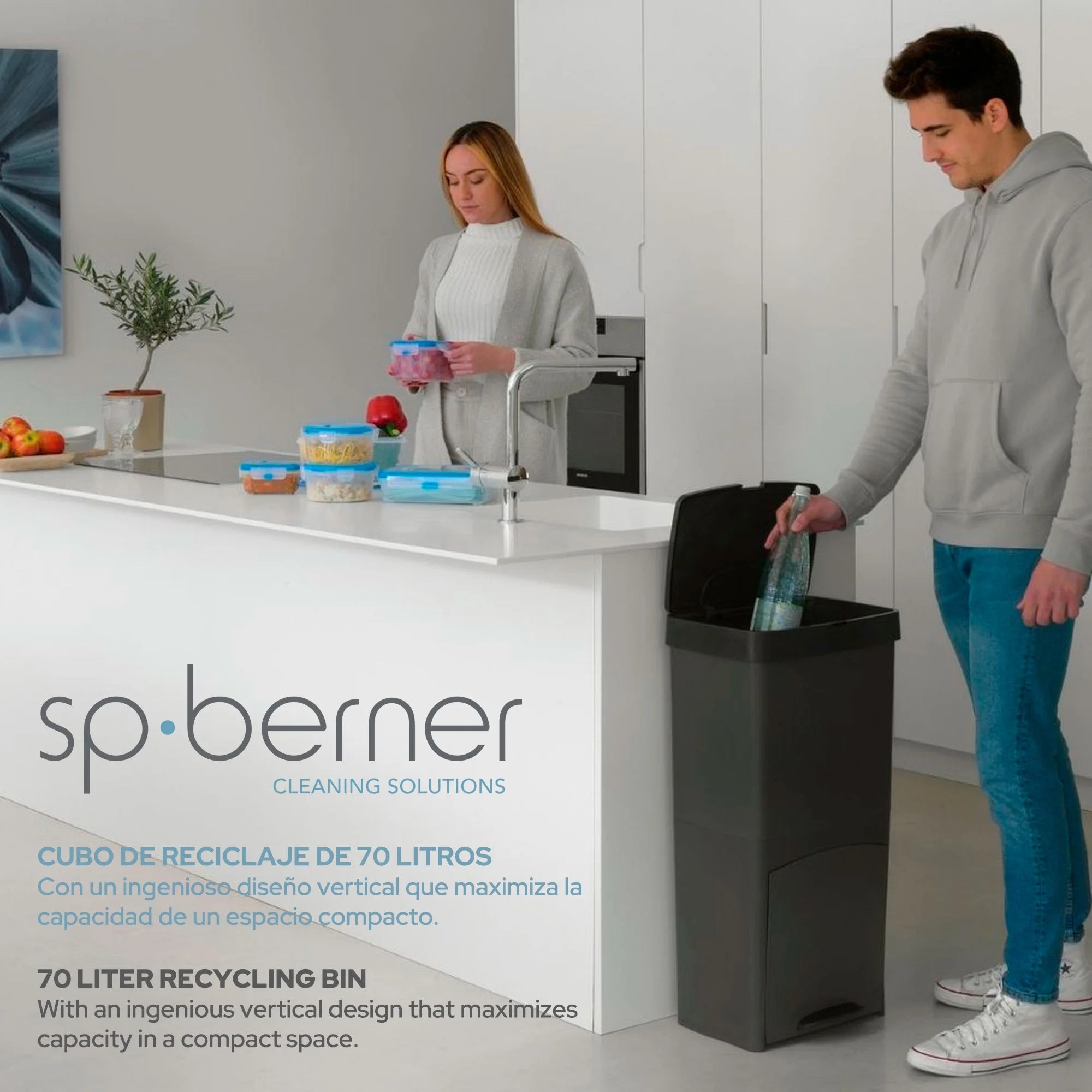 Cubo de Basura de Reciclaje Wellhome 70L Plástico 2 Aperturas