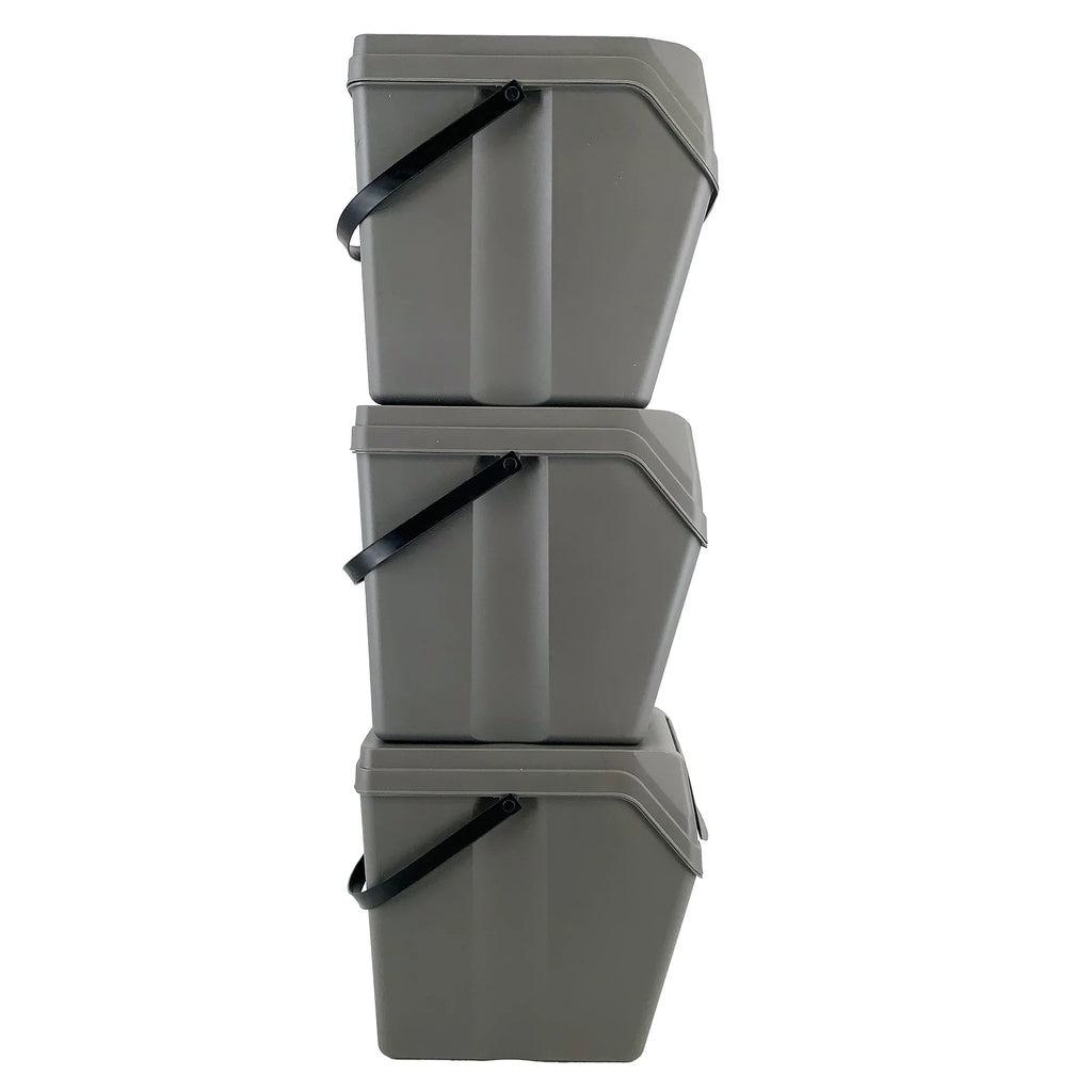 Prosperplast Juego de 3 Cubos de Reciclaje 75 Litros Gris | Ahorro de Espacio