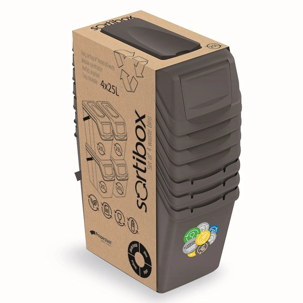 Juego de 4 cubos de reciclaje 100L PROSPERPLAST Sortibox de plastico en color gris