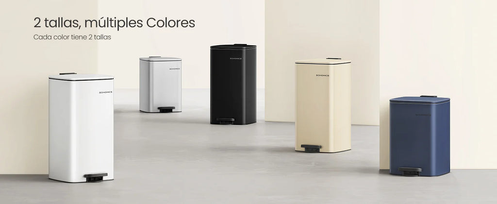 SONGMICS Cubo de Basura, Cubo de Basura de 20/30 L, Cubo de Basura de Cocina de Acero Inoxidable, con Cubo Interior, Cierre Suave y Permanece Abierto, Beige Arena/Negro Tinta/Plata Metálico/Azul Medianoche/Blanco Nube