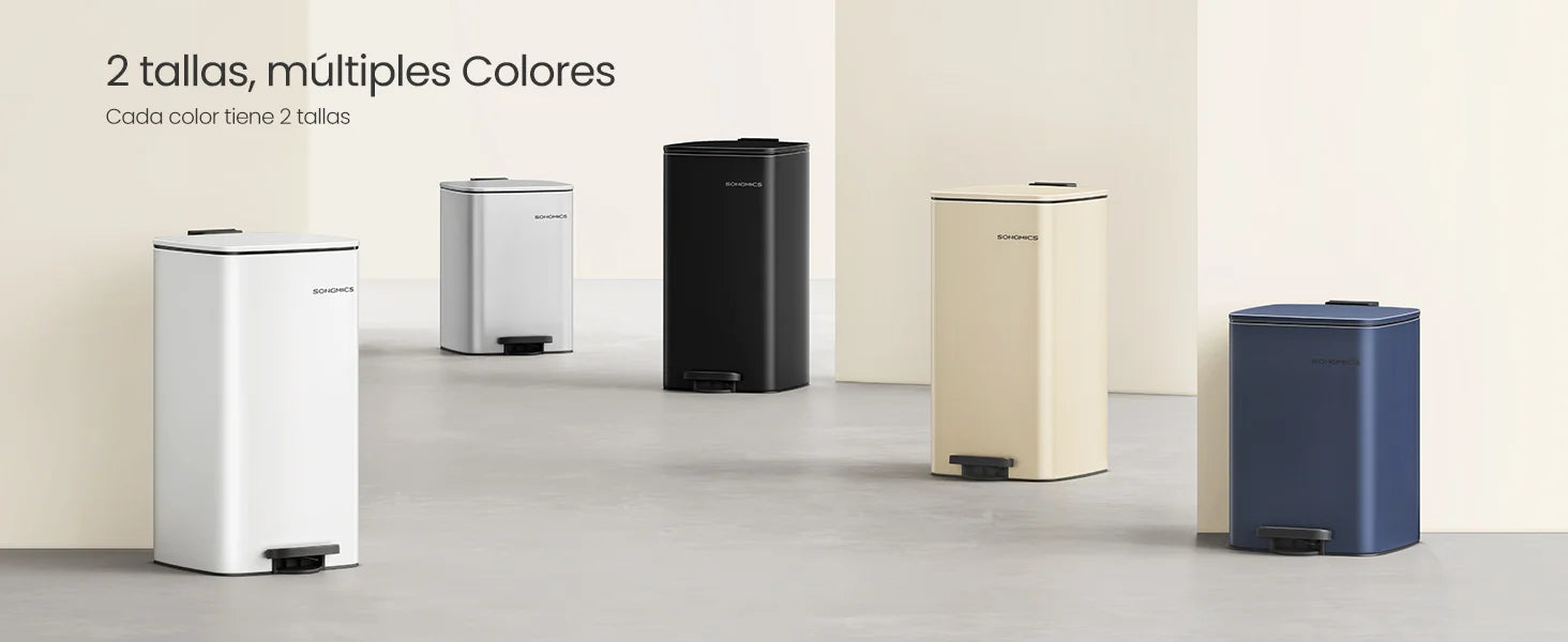 SONGMICS Cubo de Basura, Cubo de Basura de 20/30 L, Cubo de Basura de Cocina de Acero Inoxidable, con Cubo Interior, Cierre Suave y Permanece Abierto, Beige Arena/Negro Tinta/Plata Metálico/Azul Medianoche/Blanco Nube