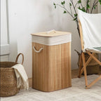 Cesto para Ropa Sucia Plegable de Bambú con Tapa Asas y Bolsa Extraíble Grande Organizador Ecológico y Resistente para Dormitorios y Lavandería