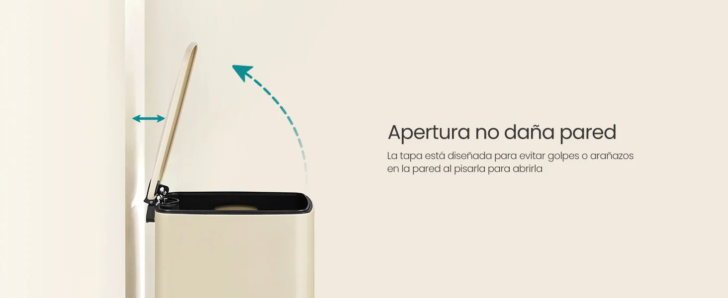 SONGMICS Cubo de Basura, Cubo de Basura de 20/30 L, Cubo de Basura de Cocina de Acero Inoxidable, con Cubo Interior, Cierre Suave y Permanece Abierto, Beige Arena/Negro Tinta/Plata Metálico/Azul Medianoche/Blanco Nube