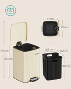 SONGMICS Cubo de Basura, Cubo de Basura de 20/30 L, Cubo de Basura de Cocina de Acero Inoxidable, con Cubo Interior, Cierre Suave y Permanece Abierto, Beige Arena/Negro Tinta/Plata Metálico/Azul Medianoche/Blanco Nube