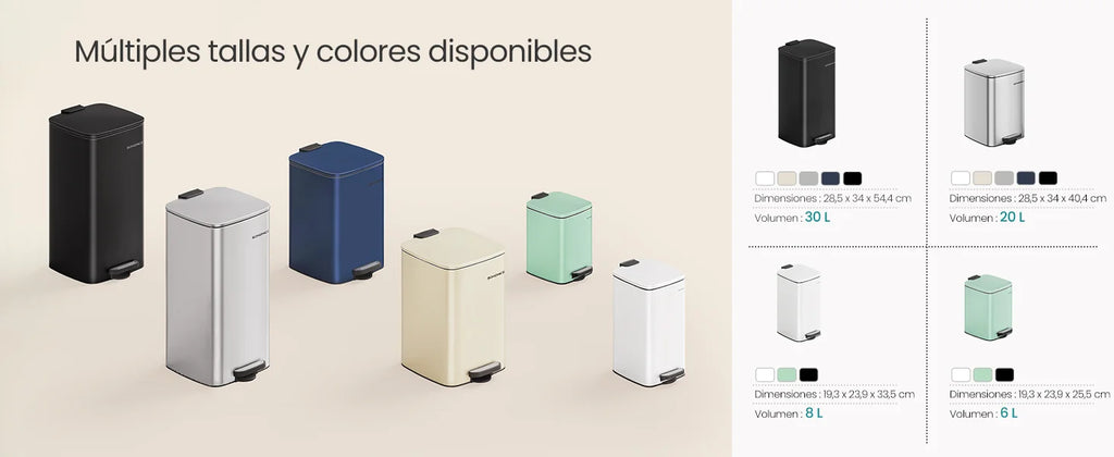 SONGMICS Cubo de Basura, Cubo de Basura de 20/30 L, Cubo de Basura de Cocina de Acero Inoxidable, con Cubo Interior, Cierre Suave y Permanece Abierto, Beige Arena/Negro Tinta/Plata Metálico/Azul Medianoche/Blanco Nube