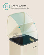 SONGMICS Cubo de Basura, Cubo de Basura de 20/30 L, Cubo de Basura de Cocina de Acero Inoxidable, con Cubo Interior, Cierre Suave y Permanece Abierto, Beige Arena/Negro Tinta/Plata Metálico/Azul Medianoche/Blanco Nube