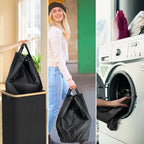 Cesto de Ropa Sucia de Bambú con Tapa y Asas: 72L o 100 L, 2 Clasificaciones, Plegable, Bolsa Interior Lavable a Máquina - Solución Elegante y Práctica para la Lavandería en tu Dormitorio ,Cubo Ropa Sucia. (CUBO002 1999