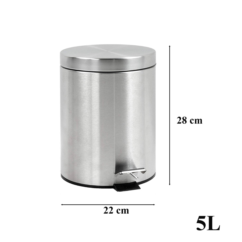 Papelera baño metal plateada, cubo de basura de 3L, 5L, 7L y 12L con pedal de acero inoxidable, papelera moderna de metal para baño con cubo interior de plástico.