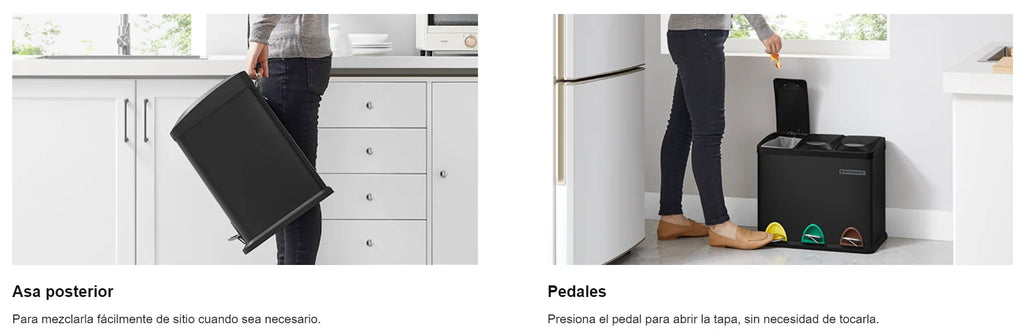 SONGMICS - Papelera de cocina, 3 x 8 L, con tapas, basura triple de acero para pequeñas familias, pedales y cuartos, fácil de limpiar, Plata y Negro/Blanco Crema y Marrón/Blanco Crema y Marrón/Negro/Blanco y Gris