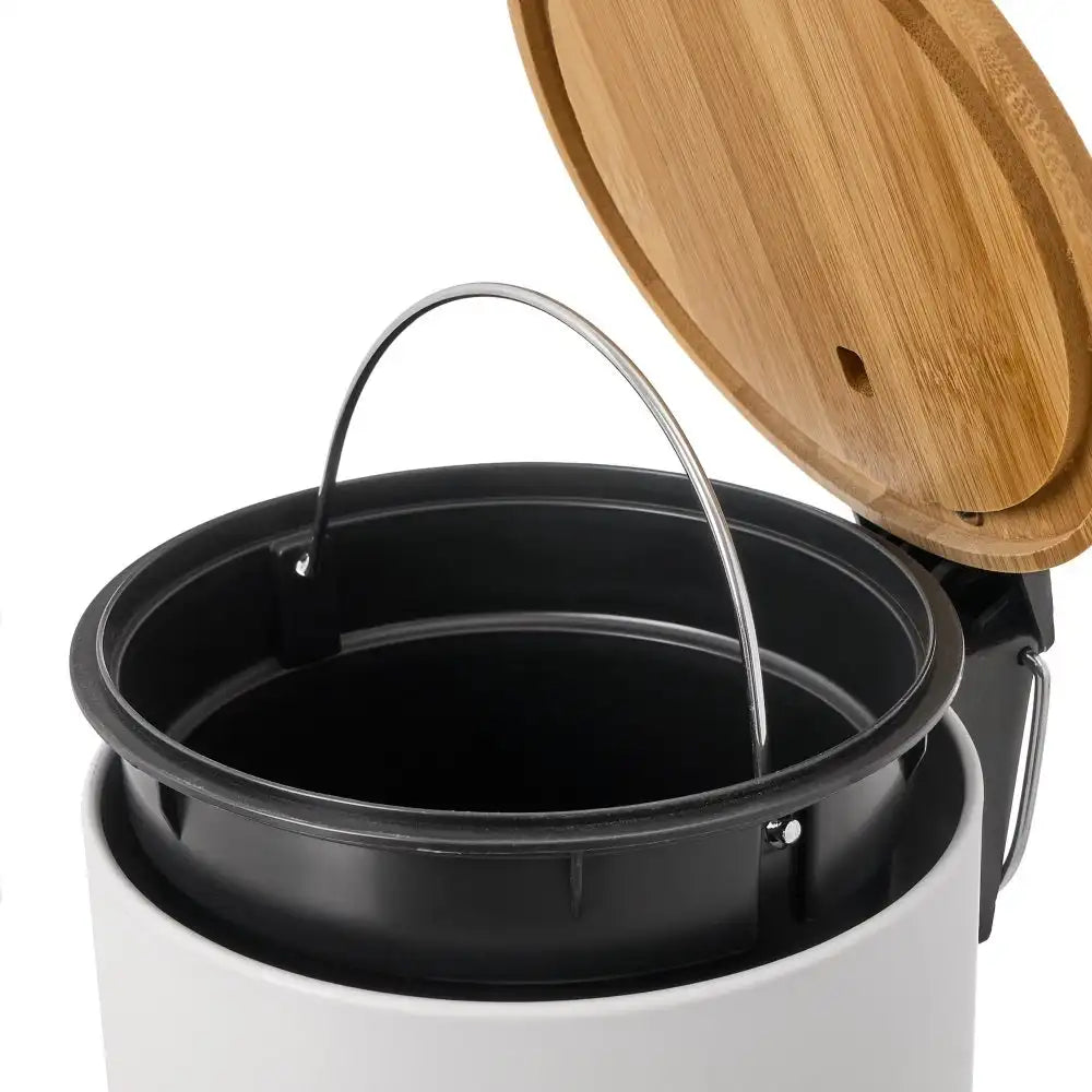 Papelera de baño de pedal de metal y tapa de bambú de 3 litros Lola Home