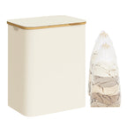 SONGMICS Cesto de Ropa Sucia con Tapa, Gran Cesta Colada de 2 Secciones, 130 L/65 L, Forro de Malla Extraíble, Tejido Oxford, Asas Bambú, Plegable, 52 x 38,5 x 70,5 cm/42 x 22,5 x 70,5 cm, Negro Tinta/Gris Paloma/Blanco Cre