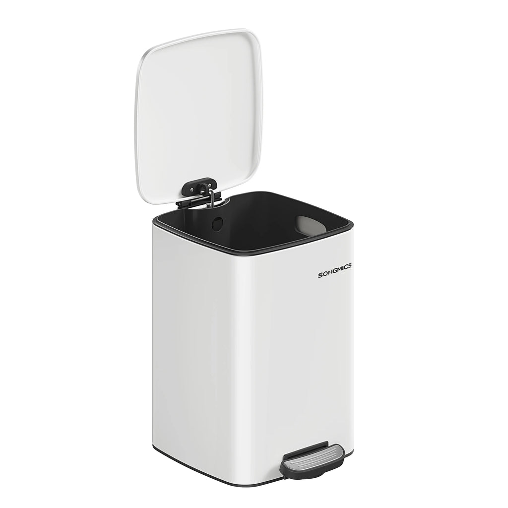 SONGMICS Cubo de Basura, Cubo de Basura de 20/30 L, Cubo de Basura de Cocina de Acero Inoxidable, con Cubo Interior, Cierre Suave y Permanece Abierto, Beige Arena/Negro Tinta/Plata Metálico/Azul Medianoche/Blanco Nube