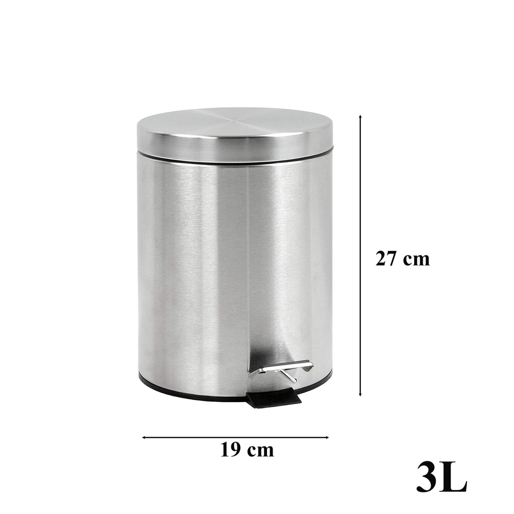 Papelera baño metal plateada, cubo de basura de 3L, 5L, 7L y 12L con pedal de acero inoxidable, papelera moderna de metal para baño con cubo interior de plástico.