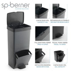 Cubo de Basura de Reciclaje Wellhome 70L Plástico 2 Aperturas