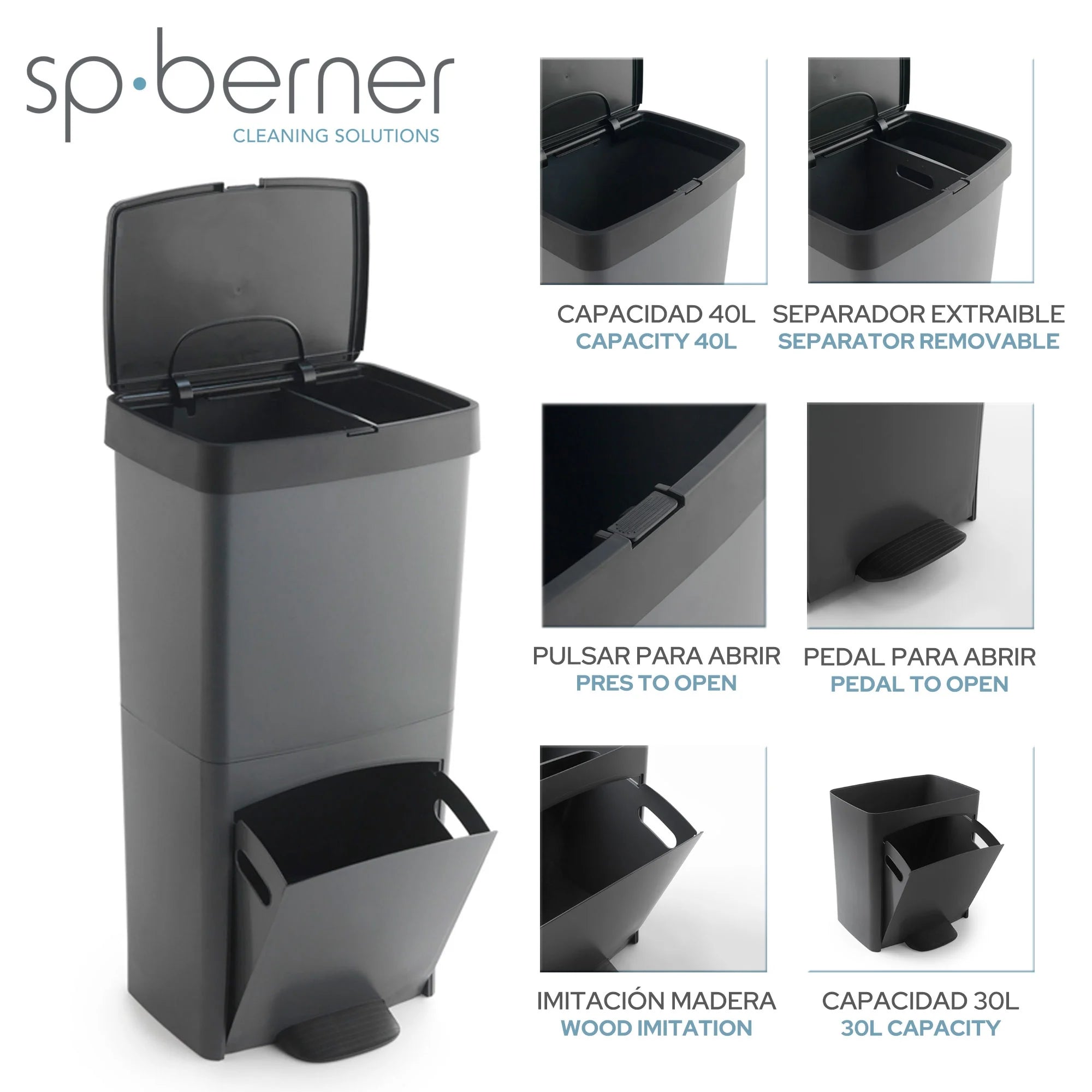 Cubo de Basura de Reciclaje Wellhome 70L Plástico 2 Aperturas