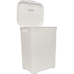 Cesta de la ropa Pongo todo Cesto Mimbre plástico para la Colada efecto Rattan (Blanco) COSHANO