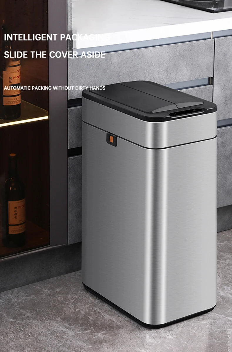 Nueva bote de basura de inducción inteligente para el hogar con tapa, inodoro, cocina, gran capacidad, sala de estar, embalaje automático, cubo de basura