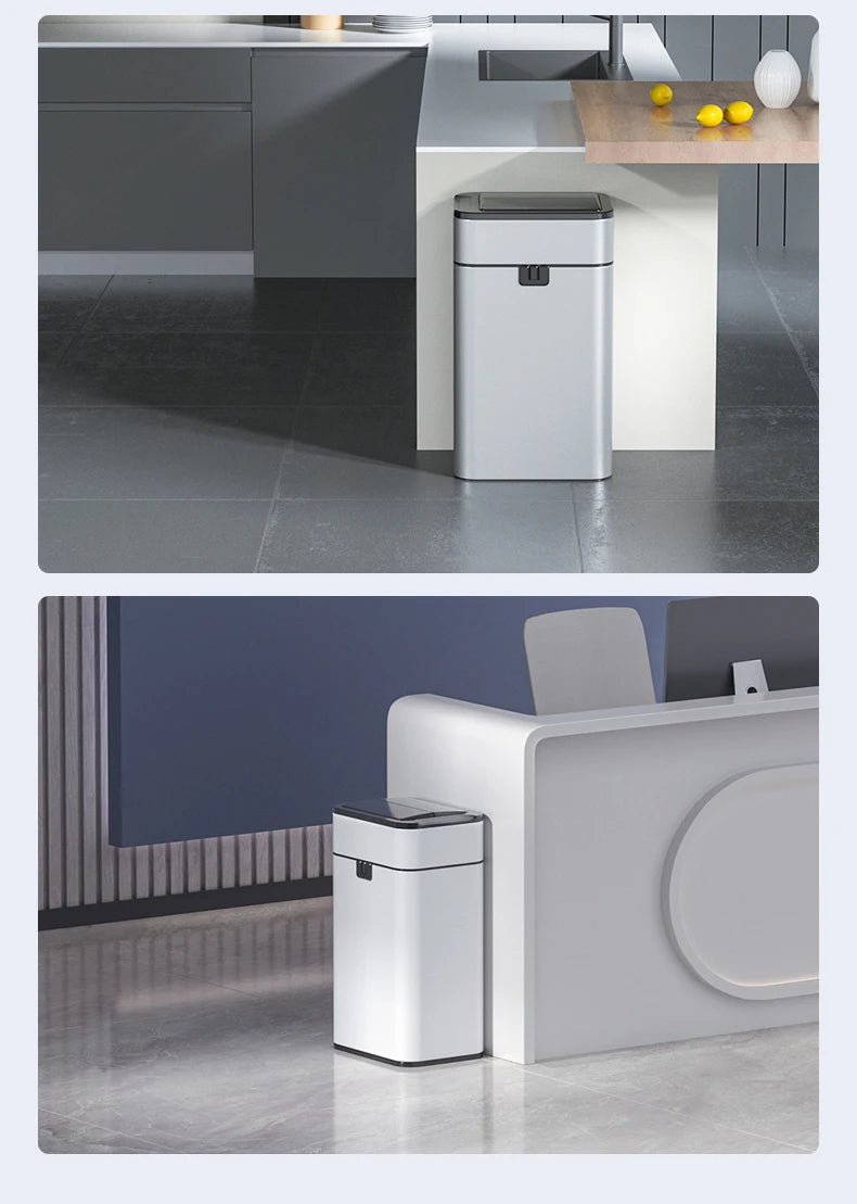 Nueva bote de basura de inducción inteligente para el hogar con tapa, inodoro, cocina, gran capacidad, sala de estar, embalaje automático, cubo de basura