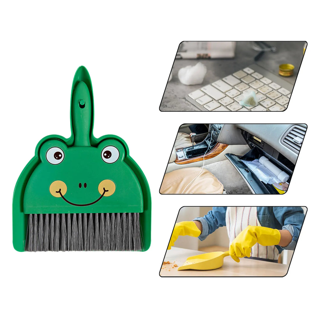 Mini recogedor y escoba de escritorio, cepillo de limpieza de rana para mesa de sala de estar, teclado, juego de limpieza de cepillo de pala de plástico para coche