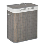 HOMCOM Cesto para Ropa Sucia de Bambú 100L con Tapa 2 Compartimentos 52x32x63 cm