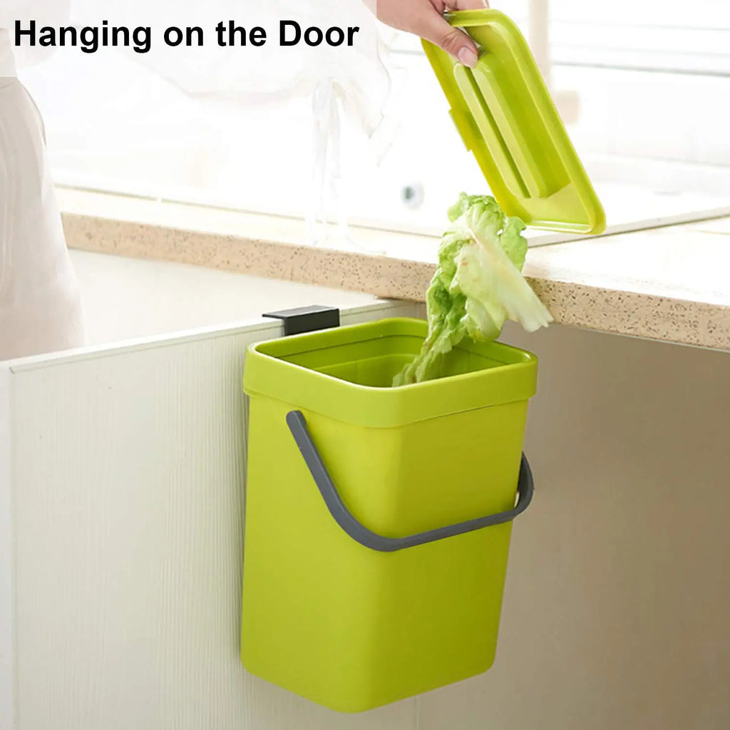 Cubo de basura pequeño de plástico, cubo de basura pequeño colgante con tapa debajo del fregadero para cocina, cubo de basura para alimentos, cubo de basura montable para Baño