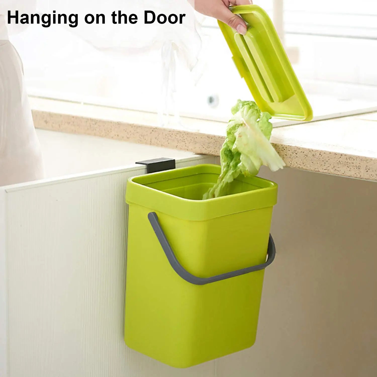Cubo de basura pequeño de plástico, cubo de basura pequeño colgante con tapa debajo del fregadero para cocina, cubo de basura para alimentos, cubo de basura montable para Baño