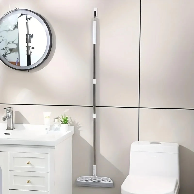 Escoba mágica con cabeza desmontable, raspador de silicona de doble cara, mango de plástico 180 °   Diseño de fácil almacenamiento para baño y sala de estar