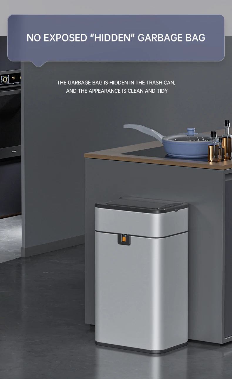 Nueva bote de basura de inducción inteligente para el hogar con tapa, inodoro, cocina, gran capacidad, sala de estar, embalaje automático, cubo de basura