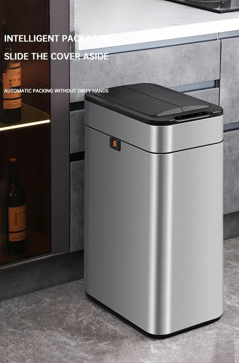 Cubo de basura de 9/15/20/30/40/50/60L, cubo de basura con Sensor inteligente de acero inoxidable de gran capacidad, cubo de basura automático, cubo de basura de cocina