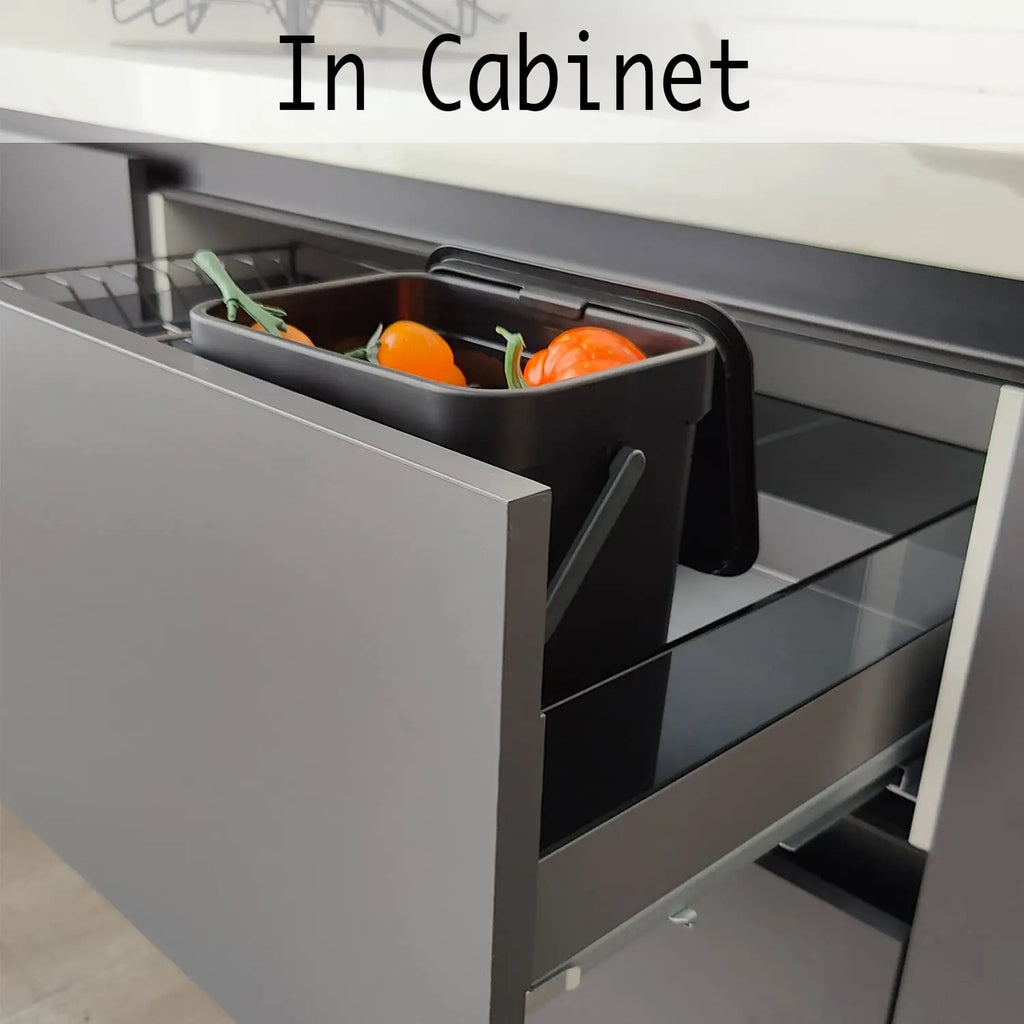 Cubo de basura pequeño de plástico, cubo de basura pequeño colgante con tapa debajo del fregadero para cocina, cubo de basura para alimentos, cubo de basura montable para Baño