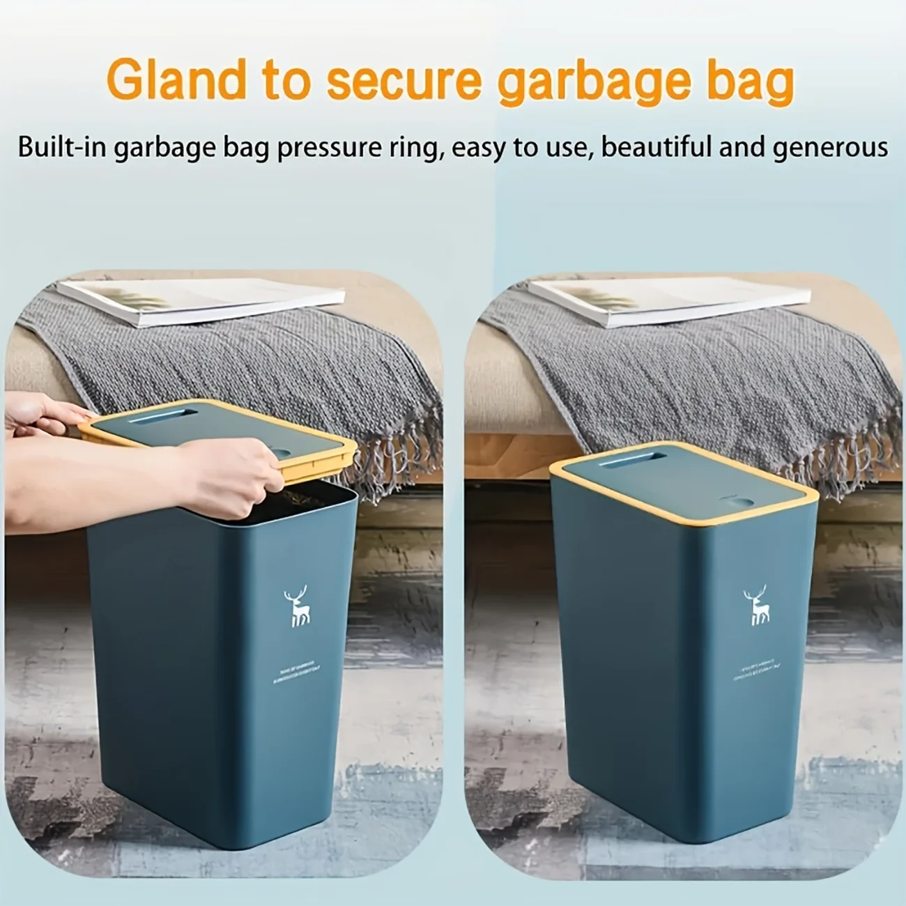 Cubo de basura para baño, cubo de basura de 15L con tapa superior de prensa para cocina, dormitorio, sala de estar, papelera de plástico con tapa emergente, 1 ud.