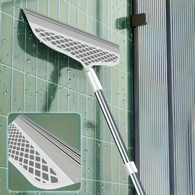 Escoba mágica con cabeza desmontable, raspador de silicona de doble cara, mango de plástico 180 °   Diseño de fácil almacenamiento para baño y sala de estar