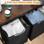 Cestos para la colada con mesa superior de madera natural, 2 bolsas extraíbles extraíbles, dos modos para llevar cesta para la colada