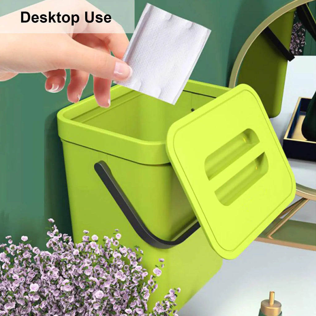 Cubo de basura pequeño de plástico, cubo de basura pequeño colgante con tapa debajo del fregadero para cocina, cubo de basura para alimentos, cubo de basura montable para Baño