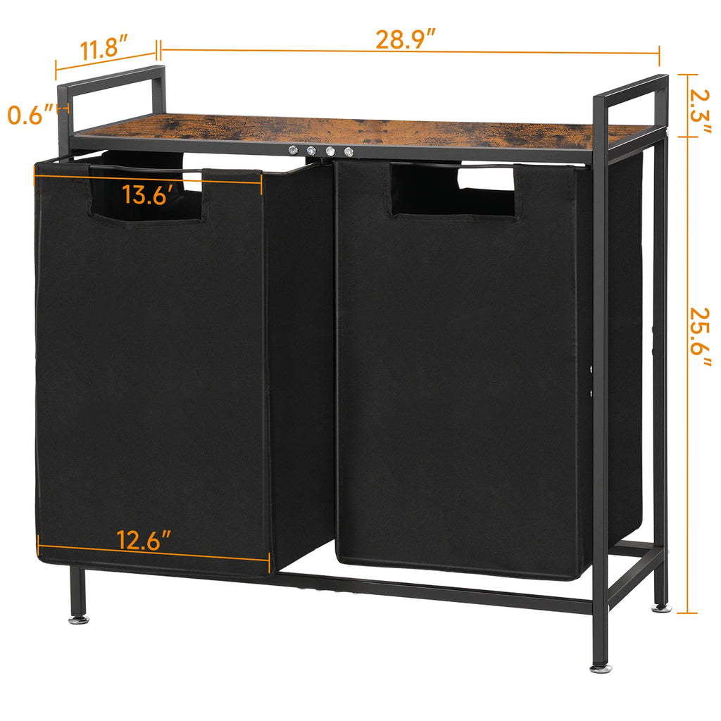Cestos para la colada con mesa superior de madera natural, 2 bolsas extraíbles extraíbles, dos modos para llevar cesta para la colada