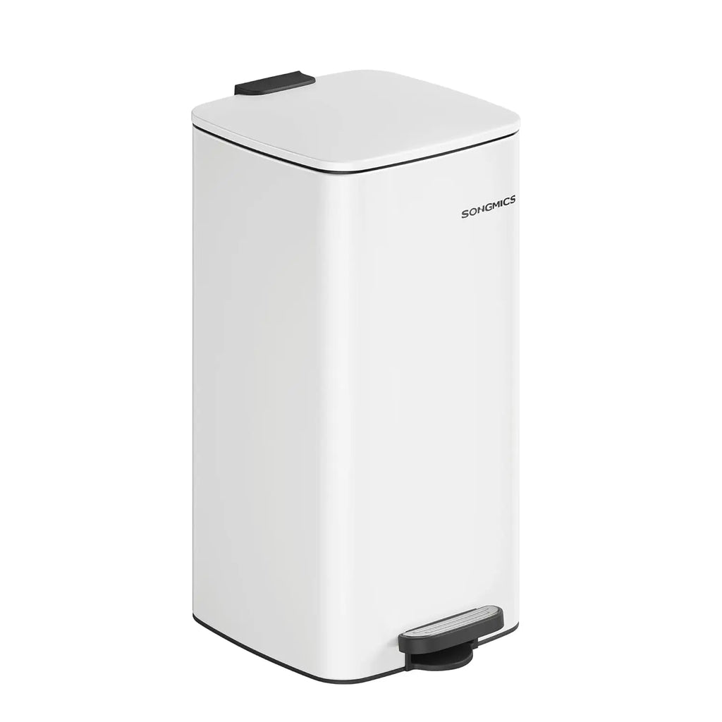 SONGMICS-papelera de cocina de 8 galones con Pedal de acero, cubo interior, cierre suave y se mantiene abierto, color plateado metálico, 30 L，Beige Arena/Negro Tinta