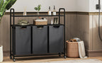 Hzuaneri Cesto para la colada 3 compartimentos, 3 x 46 L, Colector de ropa con 2 estantes, Clasificador de ropa, Bolsa para la colada extensible