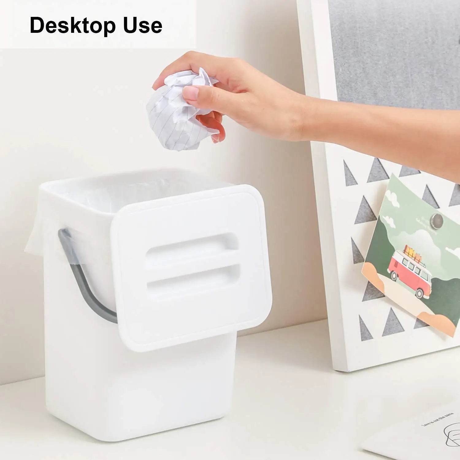 Cubo de basura pequeño de plástico, cubo de basura pequeño colgante con tapa debajo del fregadero para cocina, cubo de basura para alimentos, cubo de basura montable para Baño