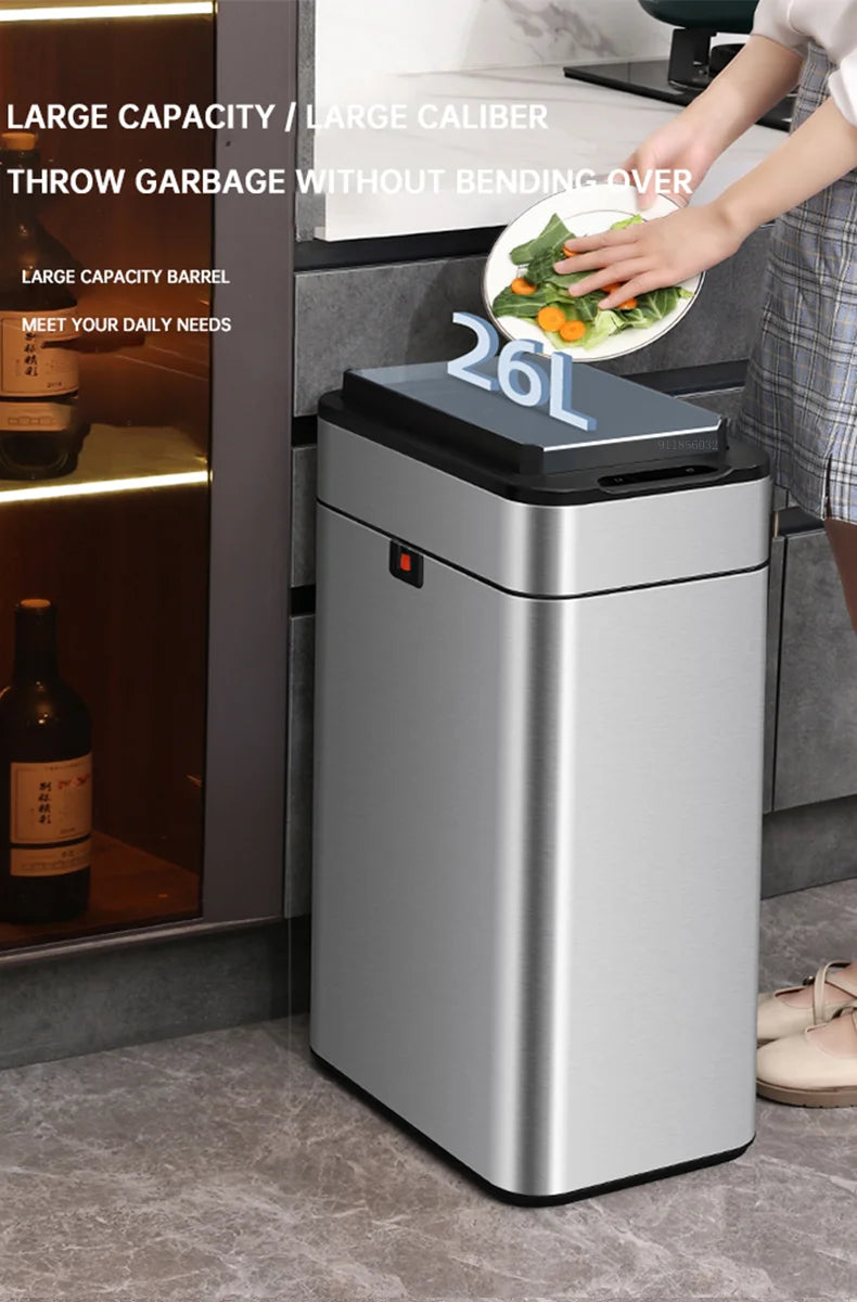 Nueva bote de basura de inducción inteligente para el hogar con tapa, inodoro, cocina, gran capacidad, sala de estar, embalaje automático, cubo de basura