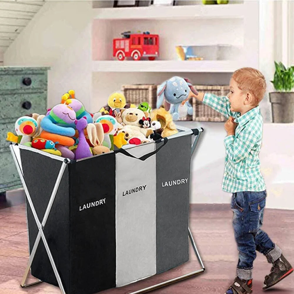 Cesta de lavandería de 3 rejillas, organizador de ropa sucia plegable, cesta de almacenamiento impermeable para baño, contenedores plegables para ropa y juguetes