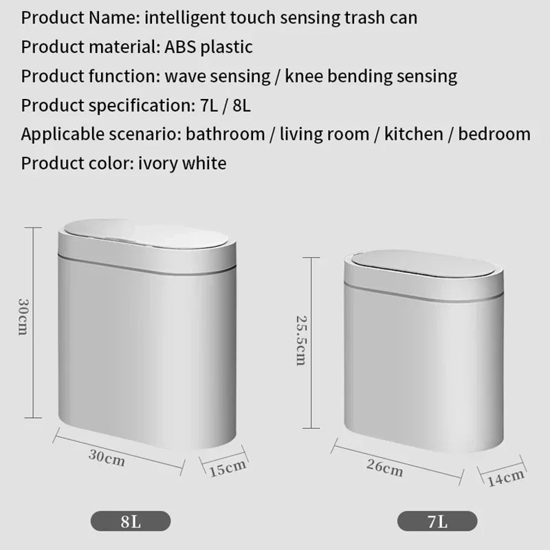 Cubo de basura con Sensor inteligente de 8L/7L, cubo de basura electrónico automático para el hogar, cubo de basura para cocina, inodoro, impermeable, cubo con Sensor de costura estrecha